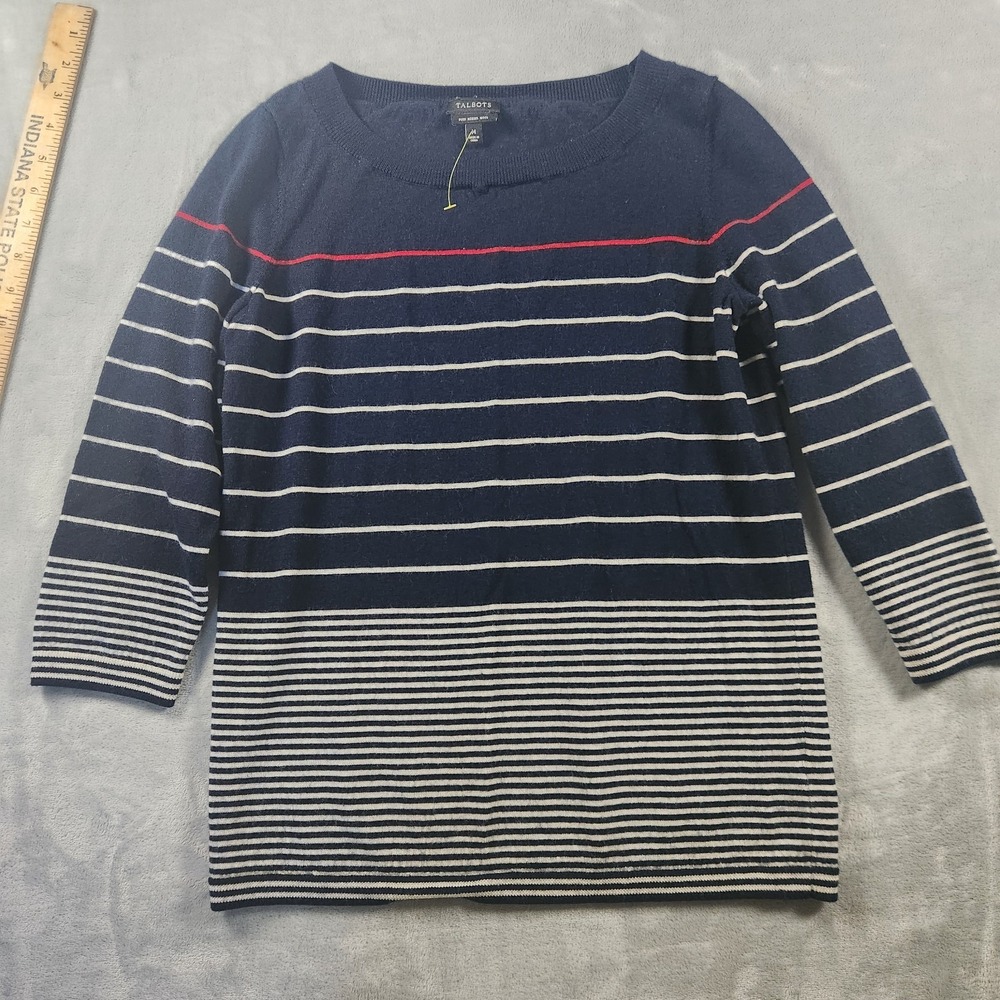 Talbots‎ Navy Blue White Striped Merino Wool Sweater Women's Medium